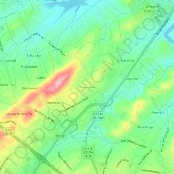 Mapa topográfico Timberlake, altitud, relieve
