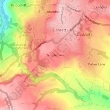 Mapa topográfico Templetown, altitud, relieve