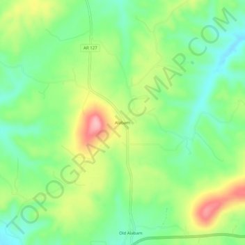 Mapa topográfico Alabam, altitud, relieve