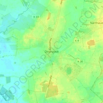 Mapa topográfico Otterstedt, altitud, relieve