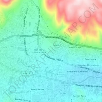 Mapa topográfico Montes Azules, altitud, relieve