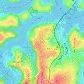 Mapa topográfico Como West, altitud, relieve