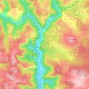Mapa topográfico Les Garroustes, altitud, relieve