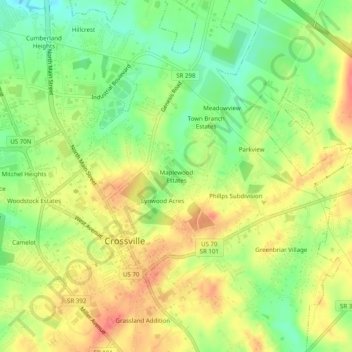 Mapa topográfico Maplewood Estates, altitud, relieve