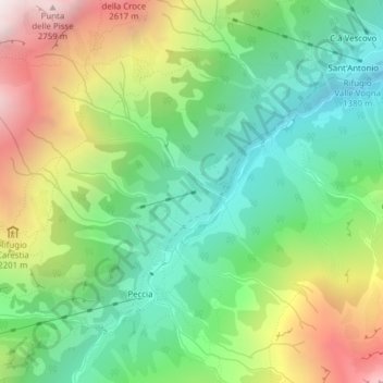 Mapa topográfico Piane, altitud, relieve