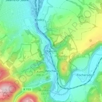 Mapa topográfico Obernitz, altitud, relieve