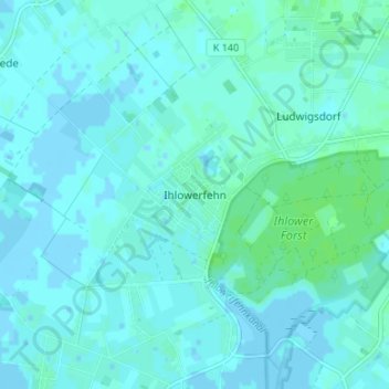 Mapa topográfico Ihlowerfehn, altitud, relieve