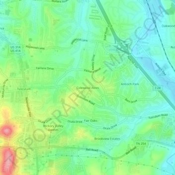 Mapa topográfico Colewood Acres, altitud, relieve