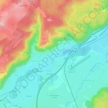 Mapa topográfico Unterzeil, altitud, relieve