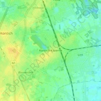 Mapa topográfico Kontich-Kazerne, altitud, relieve