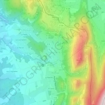 Mapa topográfico Chevignat, altitud, relieve