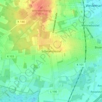 Mapa topográfico Scherenbostel, altitud, relieve