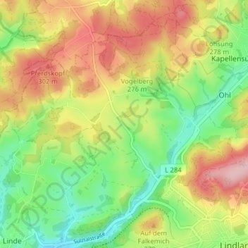 Mapa topográfico Oberkotten, altitud, relieve