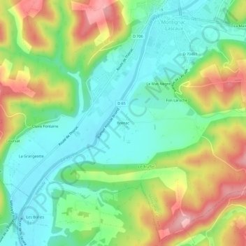 Mapa topográfico Brenac, altitud, relieve