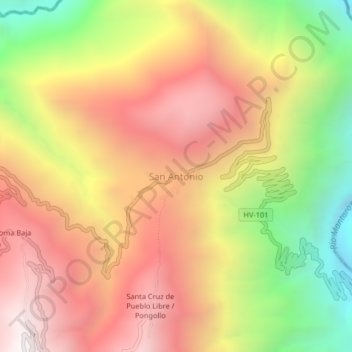 Mapa topográfico San Antonio, altitud, relieve