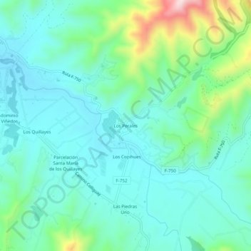 Mapa topográfico Los Perales, altitud, relieve