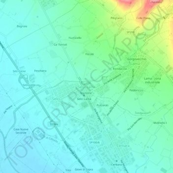 Mapa topográfico Selci-Lama, altitud, relieve