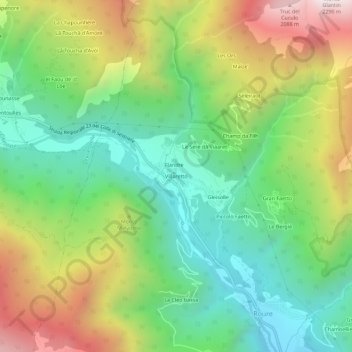 Mapa topográfico Villaretto, altitud, relieve