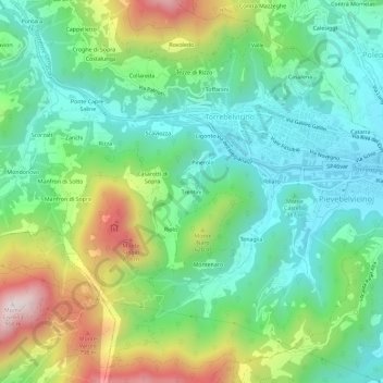 Mapa topográfico Trentini, altitud, relieve