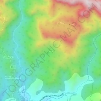 Mapa topográfico Ghat, altitud, relieve
