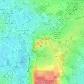 Mapa topográfico Mont Panisel, altitud, relieve