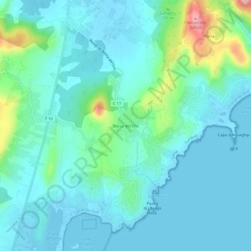 Mapa topográfico Bocca del'Oro, altitud, relieve