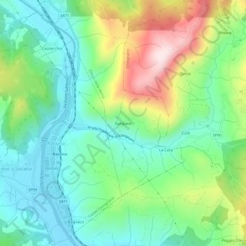 Mapa topográfico Gargiano, altitud, relieve