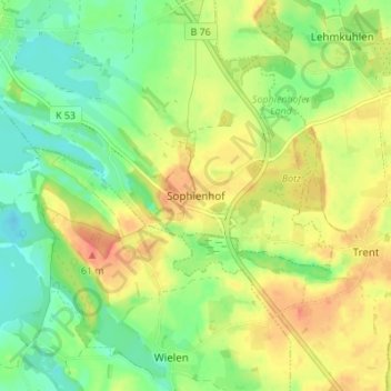 Mapa topográfico Sophienhof, altitud, relieve