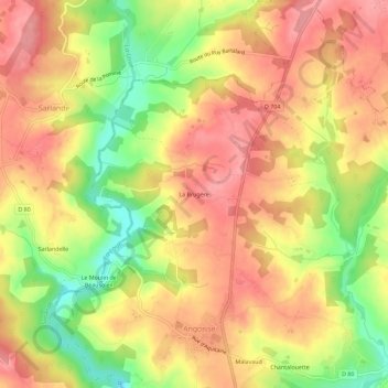 Mapa topográfico La Brugère, altitud, relieve