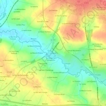 Mapa topográfico La Gibais, altitud, relieve