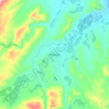 Mapa topográfico McGregor, altitud, relieve