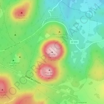 Mapa topográfico Grand Sarcouy, altitud, relieve