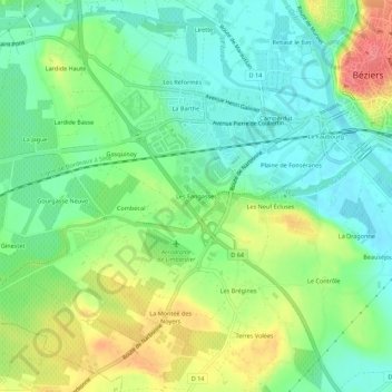 Mapa topográfico Les Fangasses, altitud, relieve