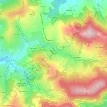 Mapa topográfico Vanel, altitud, relieve