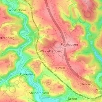 Mapa topográfico Waldetzenberg, altitud, relieve