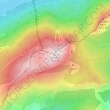 Mapa topográfico Lachens, altitud, relieve
