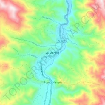 Mapa topográfico La Merced, altitud, relieve
