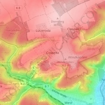 Mapa topográfico Cospeda, altitud, relieve