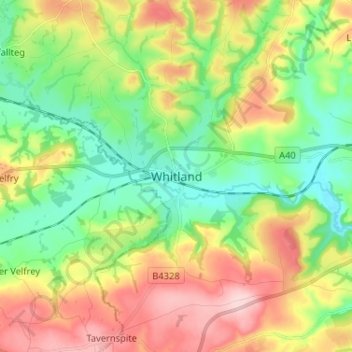 Mapa topográfico Whitland, altitud, relieve