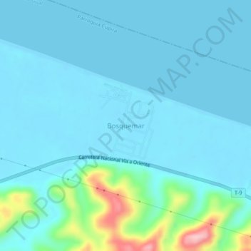 Mapa topográfico Bosquemar, altitud, relieve