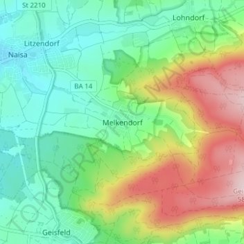 Mapa topográfico Melkendorf, altitud, relieve