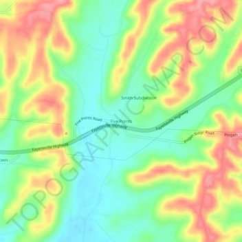 Mapa topográfico Five Points, altitud, relieve
