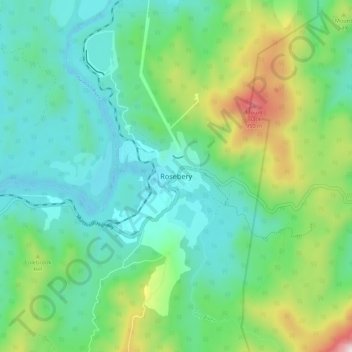 Mapa topográfico Rosebery, altitud, relieve