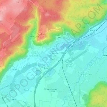 Mapa topográfico Unterzeil, altitud, relieve