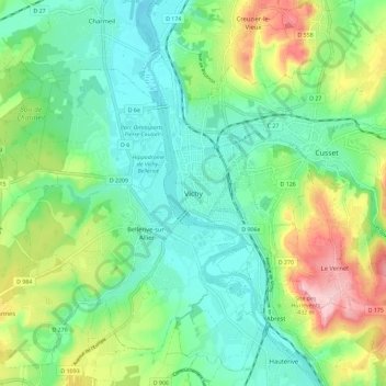 Mapa topográfico Vichy, altitud, relieve