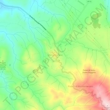 Mapa topográfico Montemerano, altitud, relieve