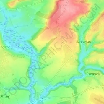 Mapa topográfico Llanbethery, altitud, relieve