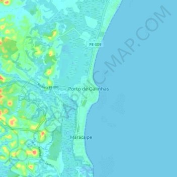 Mapa topográfico Porto de Galinhas, altitud, relieve