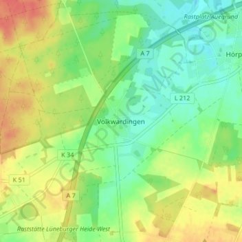 Mapa topográfico Volkwardingen, altitud, relieve