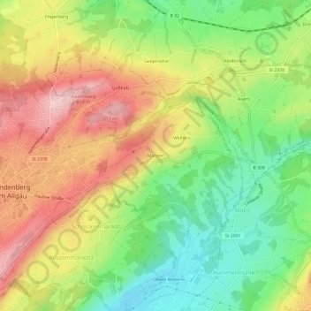 Mapa topográfico Manzen, altitud, relieve
